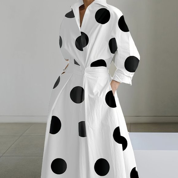 Polka Dot Print Surplice Neck Long Sleeve Maxi Dress - Picture 2 of 8